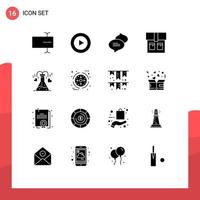 Group of 16 Modern Solid Glyphs Set for processing business texting love flask Editable Vector Design Elements