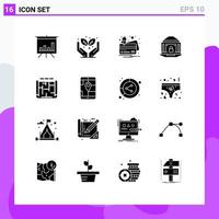 Modern Set of 16 Solid Glyphs and symbols such as building architecture notification security internet Editable Vector Design Elements