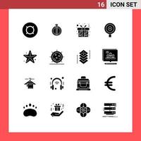 Mobile Interface Solid Glyph Set of 16 Pictograms of star beach gift target business Editable Vector Design Elements