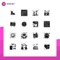 16 User Interface Solid Glyph Pack of modern Signs and Symbols of frame hot webpage coffee management Editable Vector Design Elements