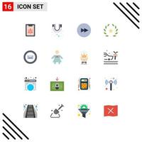 User Interface Pack of 16 Basic Flat Colors of chat mail circle films feature Editable Pack of Creative Vector Design Elements