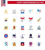 Flat Pack of 25 USA Independence Day Symbols of party celebrate man balloons summer Editable USA Day Vector Design Elements