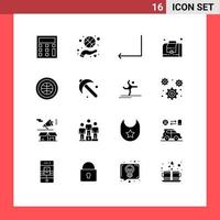 Mobile Interface Solid Glyph Set of 16 Pictograms of user interface arrow globe management Editable Vector Design Elements