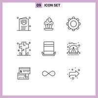 Group of 9 Modern Outlines Set for fashion grave basic death cemetery Editable Vector Design Elements