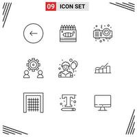 Group of 9 Modern Outlines Set for circus setting paint preference configure Editable Vector Design Elements