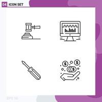 Mobile Interface Line Set of 4 Pictograms of law server court judge graph Editable Vector Design Elements