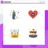 Set of 4 Modern UI Icons Symbols Signs for eggplant letter love add pancake Editable Vector Design Elements