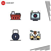 Group of 4 Filledline Flat Colors Signs and Symbols for boat lock pad vehicles error security Editable Vector Design Elements