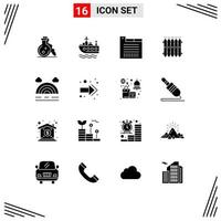 Modern Set of 16 Solid Glyphs and symbols such as rainbow heat tabs warm heating Editable Vector Design Elements