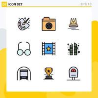 9 Thematic Vector Filledline Flat Colors and Editable Symbols of star player content multimedia read Editable Vector Design Elements