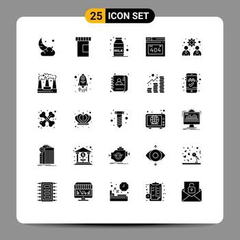 paquete de interfaz de usuario de 25 glifos sólidos básicos de gestión de trabajo desayuno página de error empresarial elementos de diseño vectorial editables vector