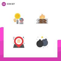 Flat Icon Pack of 4 Universal Symbols of search location graph firewall essential Editable Vector Design Elements