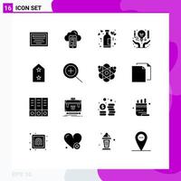 Group of 16 Solid Glyphs Signs and Symbols for army creative lifestyle business idea Editable Vector Design Elements