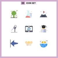 Modern Set of 9 Flat Colors and symbols such as connection security science keys user Editable Vector Design Elements