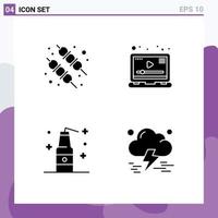 Group of 4 Solid Glyphs Signs and Symbols for barbecue terrorism media marketing cloud Editable Vector Design Elements