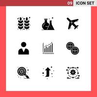 9 Thematic Vector Solid Glyphs and Editable Symbols of business graph science user administrator Editable Vector Design Elements