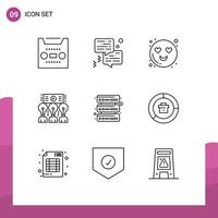 Outline Pack of 9 Universal Symbols of servers workshop emot training presentation Editable Vector Design Elements