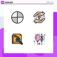 Group of 4 Filledline Flat Colors Signs and Symbols for aspirin page search business page balloon Editable Vector Design Elements