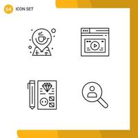 Group of 4 Filledline Flat Colors Signs and Symbols for coffee media location page develop Editable Vector Design Elements