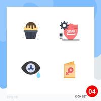 conjunto de pictogramas de 4 iconos planos simples de muffin de seguridad de cupcakes elementos de diseño de vectores editables nucleares bloqueados