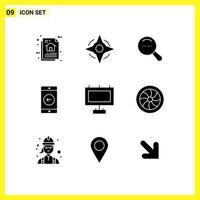 Modern Set of 9 Solid Glyphs and symbols such as street advertisement magnifier left mobile Editable Vector Design Elements