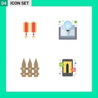 Modern Set of 4 Flat Icons and symbols such as pendant garden decoration bulb spring Editable Vector Design Elements