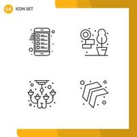 Line Pack of 4 Universal Symbols of checklist lamp list plant arrow Editable Vector Design Elements