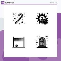 Pack of 4 Modern Solid Glyphs Signs and Symbols for Web Print Media such as candy goalpost administrator product volleyball Editable Vector Design Elements