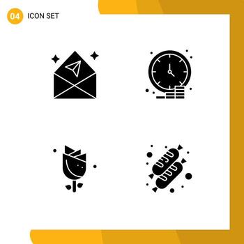 4 User Interface Solid Glyph Pack of modern Signs and Symbols of arrow flower open dollar nature Editable Vector Design Elements