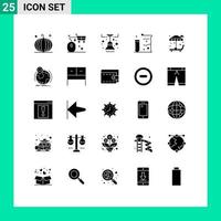 Pack of 25 Modern Solid Glyphs Signs and Symbols for Web Print Media such as science flasks online chemistry lamp Editable Vector Design Elements