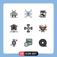 grupo de símbolos de iconos universales de 9 colores planos de línea de llenado modernos de dispositivos de kit de negocios domésticos inteligentes cruzados elementos de diseño de vectores editables