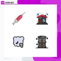 Modern Set of 4 Filledline Flat Colors and symbols such as syringe wall needle building dust Editable Vector Design Elements