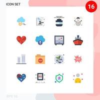 16 Flat Color concept for Websites Mobile and Apps heart christmas tram snowman christmas Editable Pack of Creative Vector Design Elements