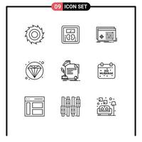 Set of 9 Modern UI Icons Symbols Signs for education certificate object diamond seo Editable Vector Design Elements