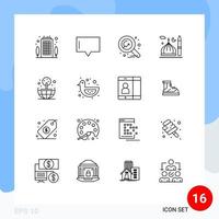 Modern Set of 16 Outlines and symbols such as globe islam money muslim moon Editable Vector Design Elements