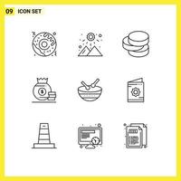 9 Outline concept for Websites Mobile and Apps parade instrument coins drum money Editable Vector Design Elements