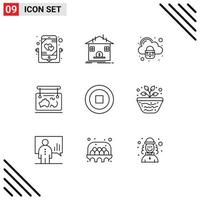 9 Universal Outline Signs Symbols of travel location bank map secure Editable Vector Design Elements