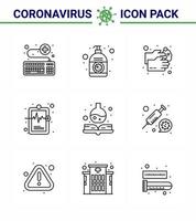 conjunto de iconos de 9 líneas de coronavirus sobre el tema de la epidemia de corona contiene iconos como enfermedades, salud, lavado de agua a mano, coronavirus viral 2019nov, elementos de diseño de vectores de enfermedades