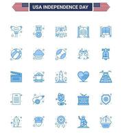 Happy Independence Day 4th July Set of 25 Blues American Pictograph of american day buntings saloon bar Editable USA Day Vector Design Elements