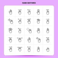 OutLine 25 Hand Gestures Icon set Vector Line Style Design Black Icons Set Linear pictogram pack Web and Mobile Business ideas design Vector Illustration