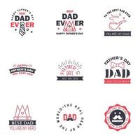 9 Black and Pink Set of Vector Happy fathers day Typography Vintage Icons Lettering for greeting cards banners tshirt design Fathers Day Editable Vector Design Elements