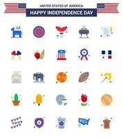 paquete plano de 25 símbolos del día de la independencia de estados unidos de día papel comida fiesta celebración elementos de diseño de vector de día de estados unidos editables
