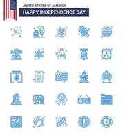 Modern Set of 25 Blues and symbols on USA Independence Day such as flag usa fast american icecream Editable USA Day Vector Design Elements