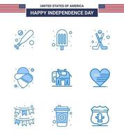 4th July USA Happy Independence Day Icon Symbols Group of 9 Modern Blues of love usa ice american hat Editable USA Day Vector Design Elements