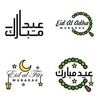 Las 4 mejores frases de eid mubarak que dicen texto de cita o letras fuentes decorativas escritura vectorial y tipografía manuscrita en cursiva para diseños folletos pancartas volantes y camisetas vector