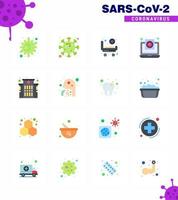 Corona virus 2019 and 2020 epidemic 16 Flat Color icon pack such as building report strature medical coronavirus viral coronavirus 2019nov disease Vector Design Elements