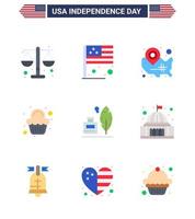 Set of 9 Modern Flats pack on USA Independence Day adobe sweet map party location pin Editable USA Day Vector Design Elements