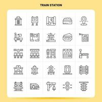 contorno 25 conjunto de iconos de la estación de tren diseño de estilo de línea vectorial conjunto de iconos negros conjunto de pictogramas lineales diseño de ideas de negocios web y móvil ilustración vectorial vector