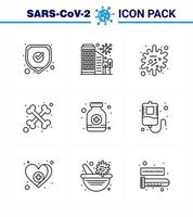 9 Line Coronavirus Covid19 Icon pack such as pills cross safety bones epidemic viral coronavirus 2019nov disease Vector Design Elements