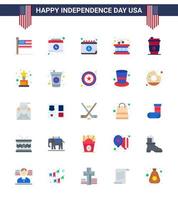 4th July USA Happy Independence Day Icon Symbols Group of 25 Modern Flats of trophy achievement drum usa drink Editable USA Day Vector Design Elements